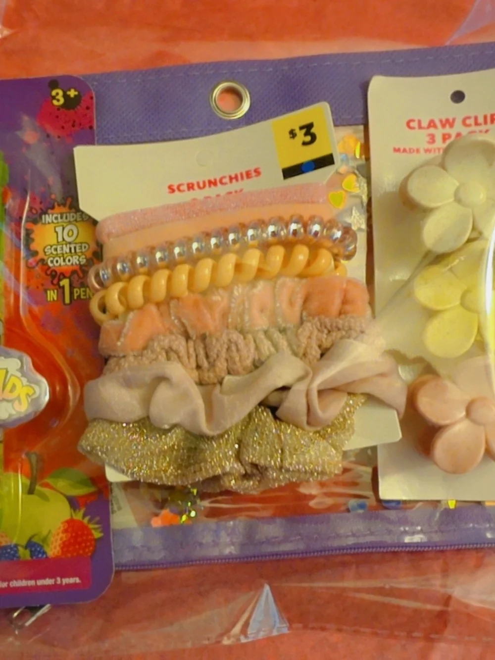 Girls Pink Glitter & Pearl Scrunchie Set